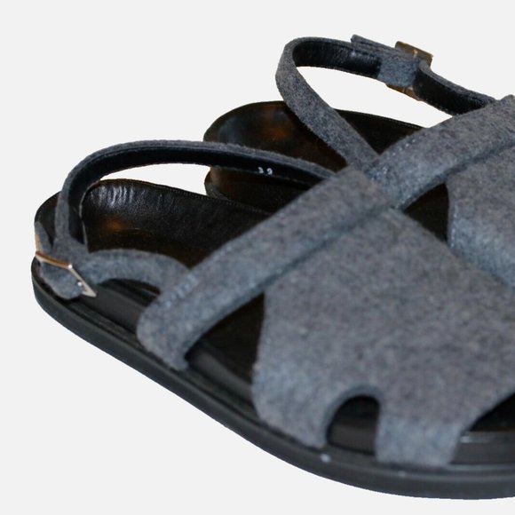 $450 39 9 Women's LUXURY ENFOLD Gray JAPAN wool LEATHER sandals flats shoes mint - Picture 9 of 13